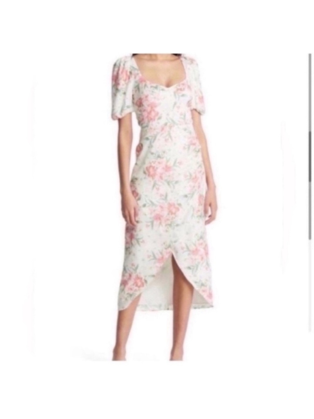 Charles Henry Puff Sleeve Floral Tulip Hem Dress In Coral Floral NWT size large